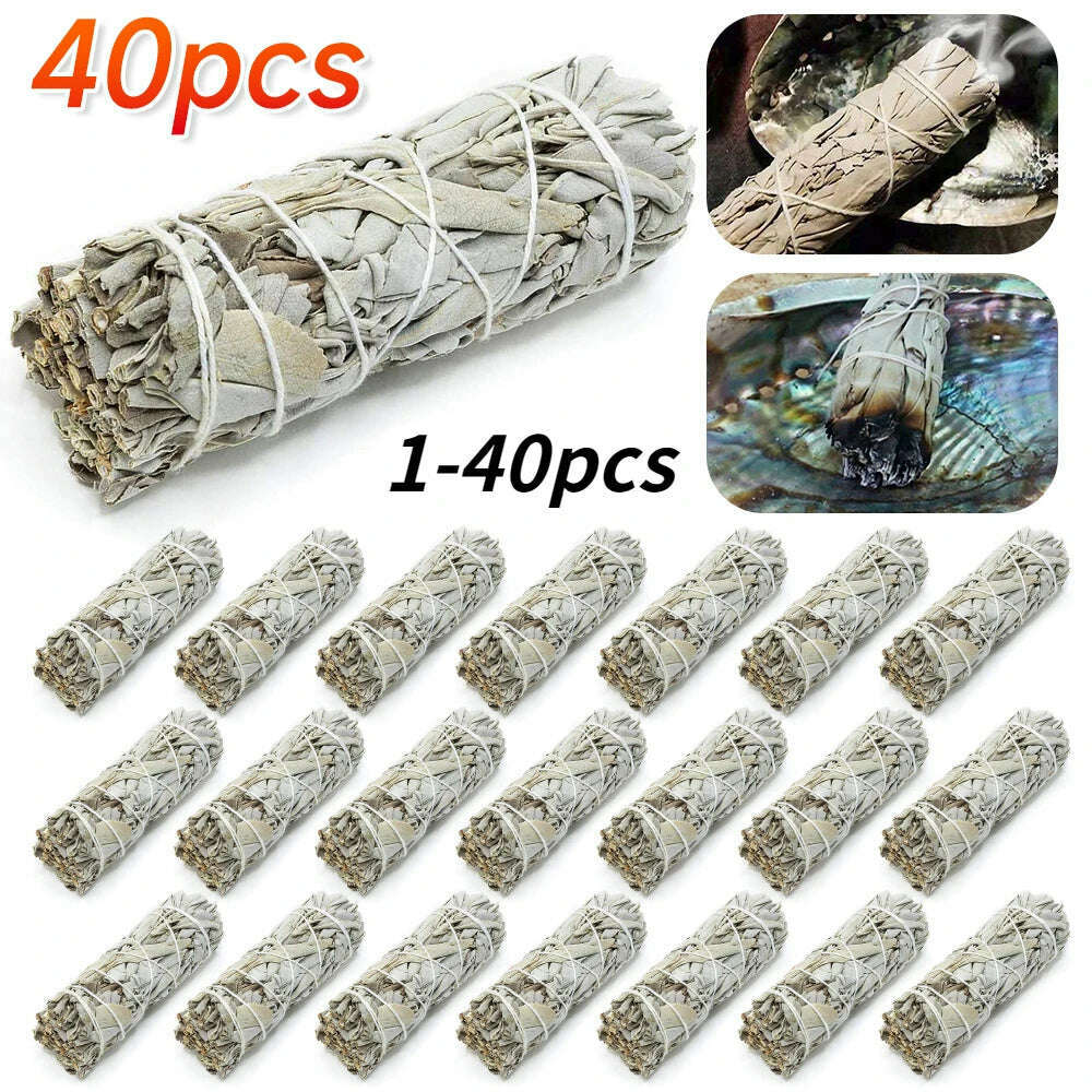 KIMLUD, 1-40PCS 10.5cm Natural White Sage Bundle Smudge Sticks Pure Leaf Smoky For Yoga Home Cleansing Healing Meditation Smudging, KIMLUD Womens Clothes