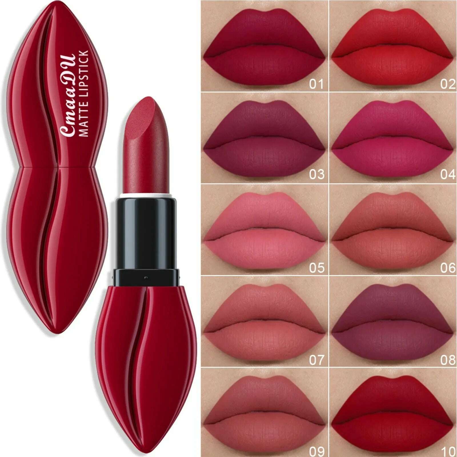 KIMLUD, 10 Colors Waterproof Big Mouth Nude Matte Lipsticks Long Lasting Lip Stick Not Fading Sexy Red Velvet Lipstick Makeup Cosmetic, KIMLUD Womens Clothes