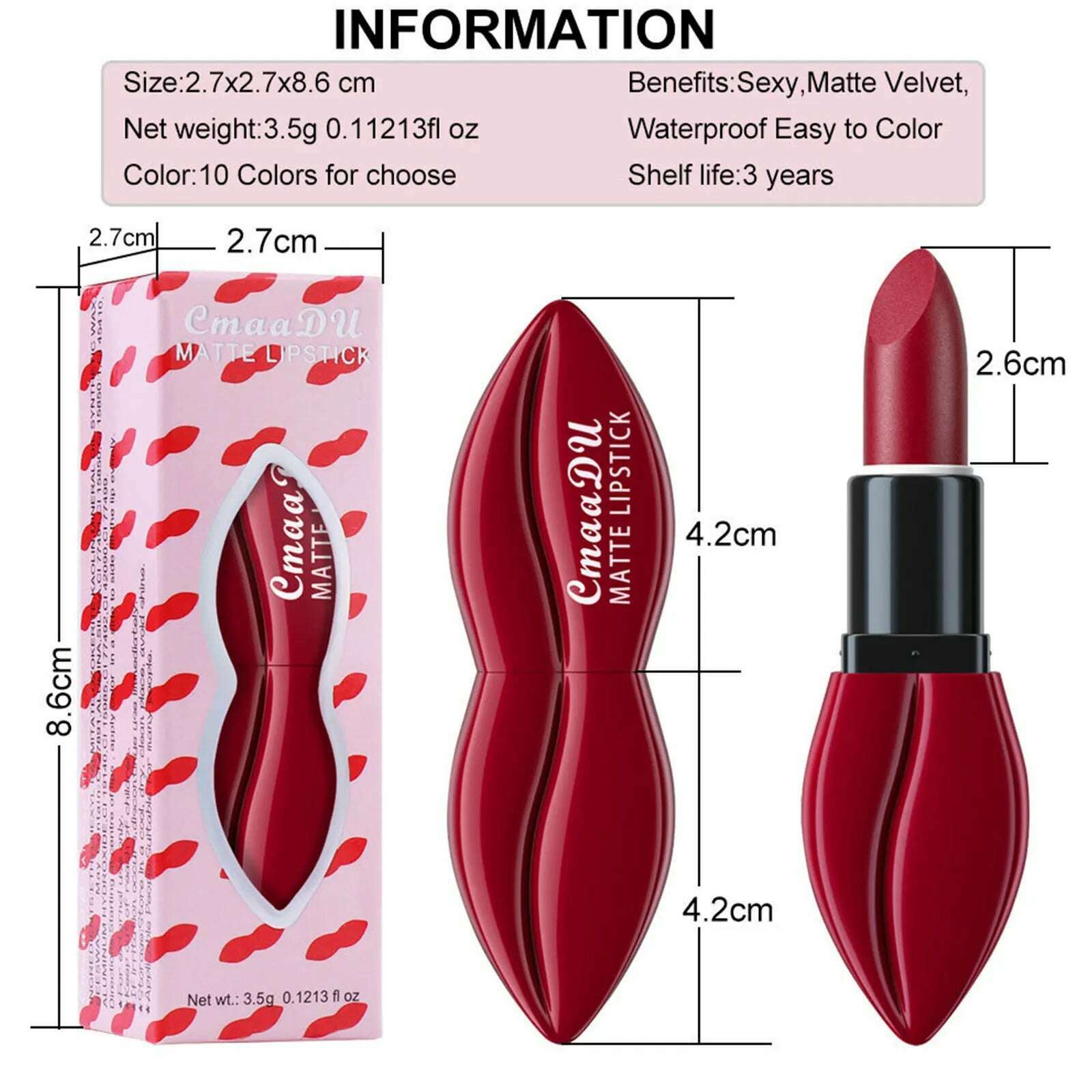 KIMLUD, 10 Colors Waterproof Big Mouth Nude Matte Lipsticks Long Lasting Lip Stick Not Fading Sexy Red Velvet Lipstick Makeup Cosmetic, KIMLUD Womens Clothes