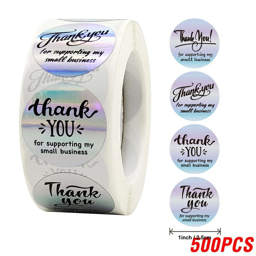 KIMLUD, 100-500pcs Rainbow Laser Thank You Stickers 1inch Small Business Stickers  Adhesive Labels for Boutiques Wrapping Supplies, QY1375-500pcs, KIMLUD APPAREL - Womens Clothes