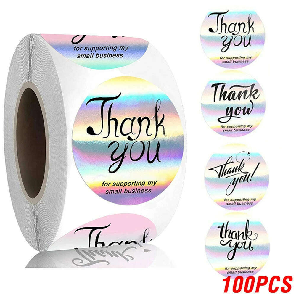 KIMLUD, 100-500pcs Rainbow Laser Thank You Stickers 1inch Small Business Stickers  Adhesive Labels for Boutiques Wrapping Supplies, QY943-100pcs, KIMLUD APPAREL - Womens Clothes