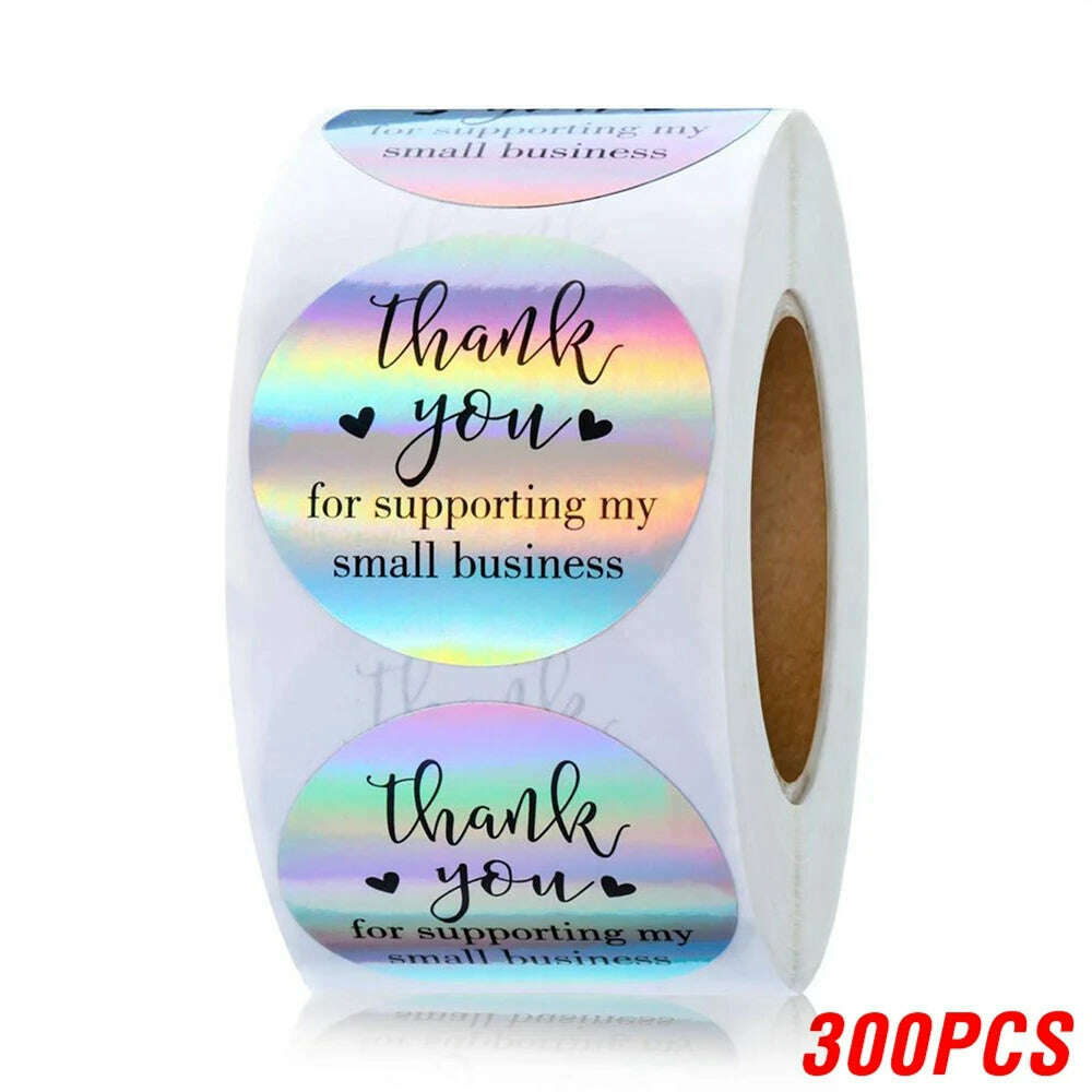 KIMLUD, 100-500pcs Rainbow Laser Thank You Stickers 1inch Small Business Stickers  Adhesive Labels for Boutiques Wrapping Supplies, QY1315-300pcs, KIMLUD APPAREL - Womens Clothes