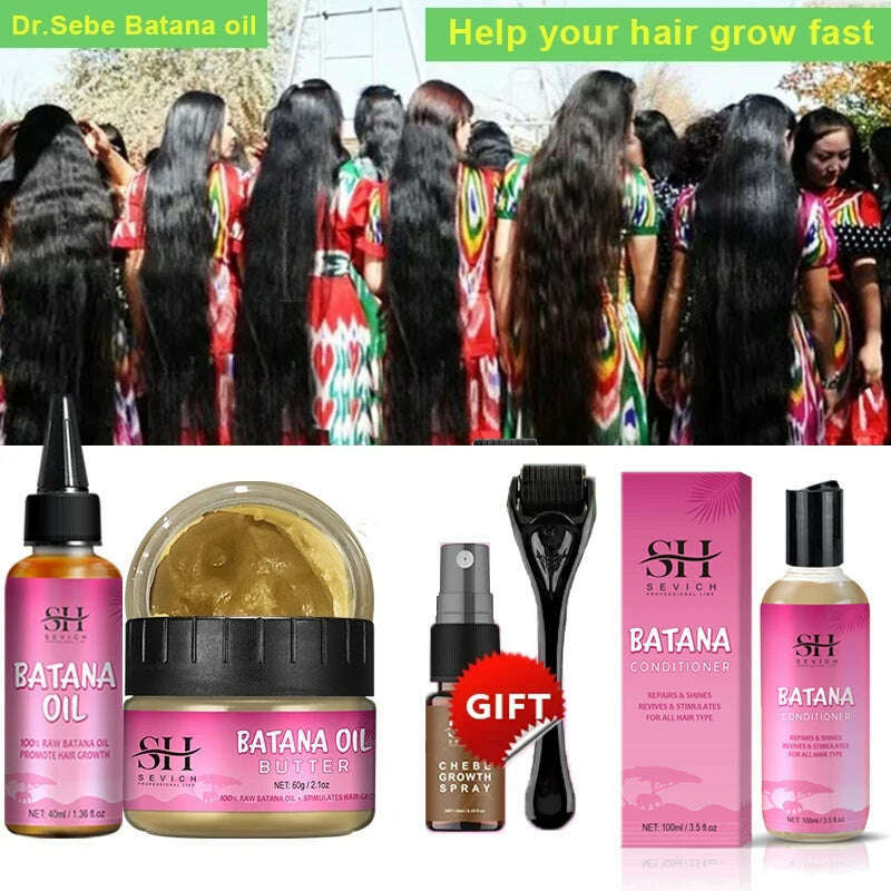 100% Batana Hair Fast Growth Oil Set African Crazy Traction Alopecia Batana Hair Mask chebe oil Hair Regrowth Treatment Sevich - KIMLUD