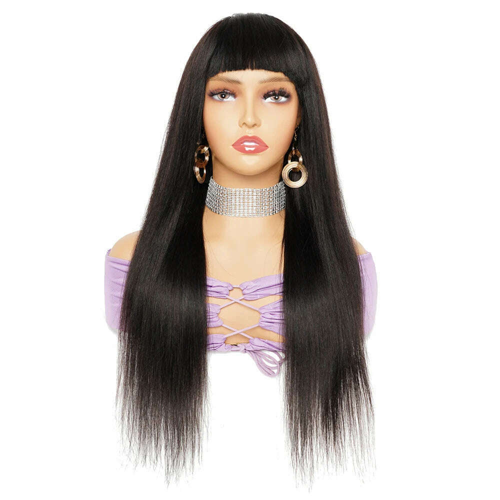 KIMLUD, 100% Human Hair Wigs Full Wig with Bang Brown Natural Black Color Long Straight Machine Made Wig with Fringe Bobbi Collection, Natural Color / 12INCHES, KIMLUD APPAREL - Womens Clothes