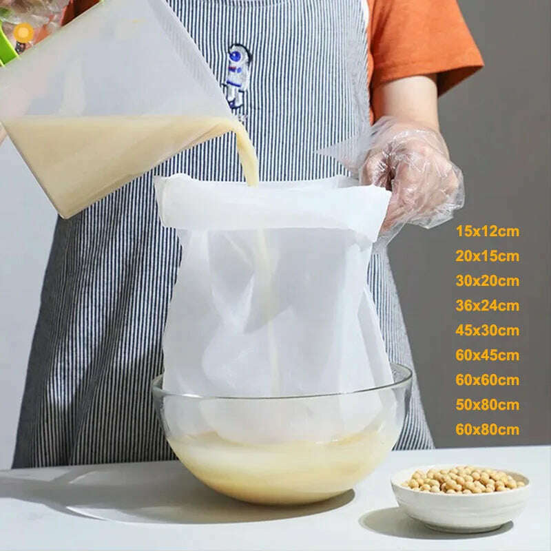 100 Mesh Soy Milk Wine Filter Bag Nut Milk Bag Tea Coffee Oil Yogurt Filter Net Mesh Kitchen Food Reusable Nylon Filter Bags - KIMLUD