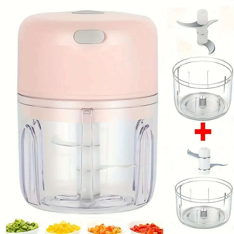 KIMLUD, 100/250ml Wireless Electric Garlic Masher Vegetable Fruit Cutter Kitchen Gadgets for Home USB Portable Food Crusher Meat Grinder, Pink Kit, KIMLUD APPAREL - Womens Clothes