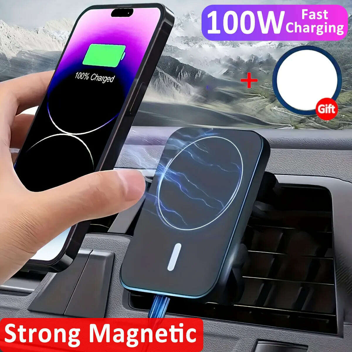 KIMLUD, 100W Fast Car Wireless Chargers Magnetic Car Air Vent Phone Holder for iPhone 13 14 15 Pro Max Samsung Macsafe Charging Station, KIMLUD Womens Clothes