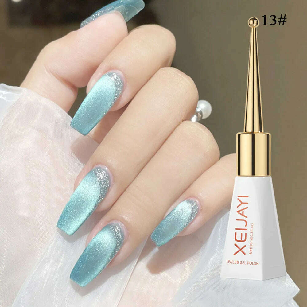 KIMLUD, 10ml Glitter Cat eye Magnetic Nail Gel Polish Semi Permanent Aurora Crystal Nail Gel Sparkling Soak Off UV Gel Nail Art Varnish, 13, KIMLUD APPAREL - Womens Clothes