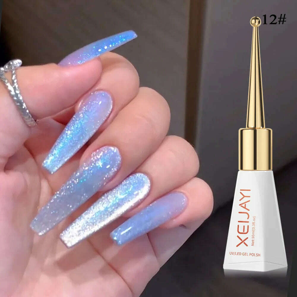 KIMLUD, 10ml Glitter Cat eye Magnetic Nail Gel Polish Semi Permanent Aurora Crystal Nail Gel Sparkling Soak Off UV Gel Nail Art Varnish, KIMLUD Womens Clothes