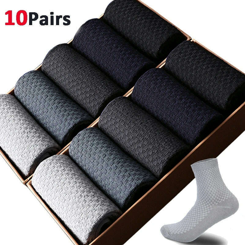 10Pairs Mens Bamboo Fiber Socks Casual Business Socks Anti-Bacterial Deodorant Breathable Cotton Sock for Men Middle Tube Socks - KIMLUD