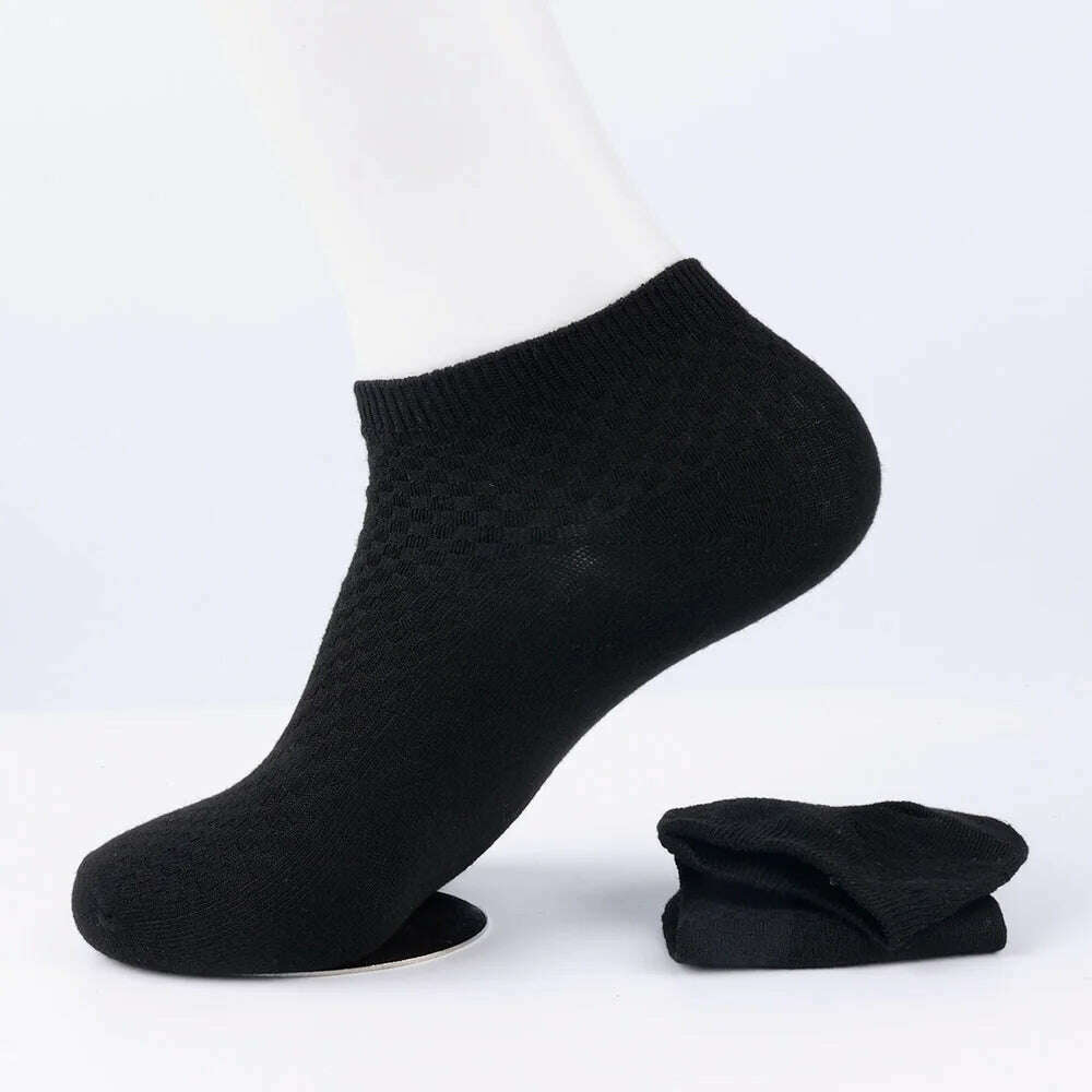 KIMLUD, 10Pairs Mens Bamboo Fiber Socks Casual Business Socks Anti-Bacterial Deodorant Breathable Cotton Sock for Men Middle Tube Socks, Black-Short / 10Pairs, KIMLUD APPAREL - Womens Clothes