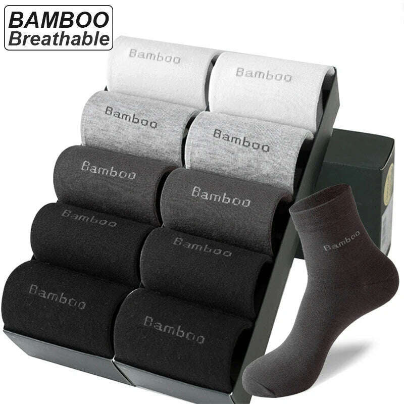 KIMLUD, 10Pairs/lot Men Bamboo Fiber Socks Casual Black White Business Anti-Bacterial Breatheable Male Sock High Quality Size 38-45, KIMLUD Womens Clothes