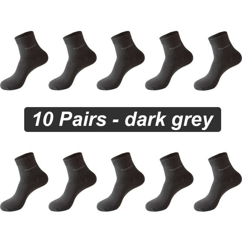 KIMLUD, 10Pairs/lot Men Bamboo Fiber Socks Casual Black White Business Anti-Bacterial Breatheable Male Sock High Quality Size 38-45, 10 Pairs dark grey / EUR38-45(US6-11), KIMLUD APPAREL - Womens Clothes