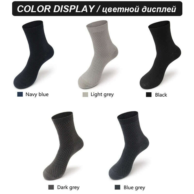 KIMLUD, 10Pairs/Lot Men's Bamboo Fiber Socks Long Black Business Soft Breathable New High Quality  Autumn for Male Socks Plus Size 39-48, KIMLUD Womens Clothes