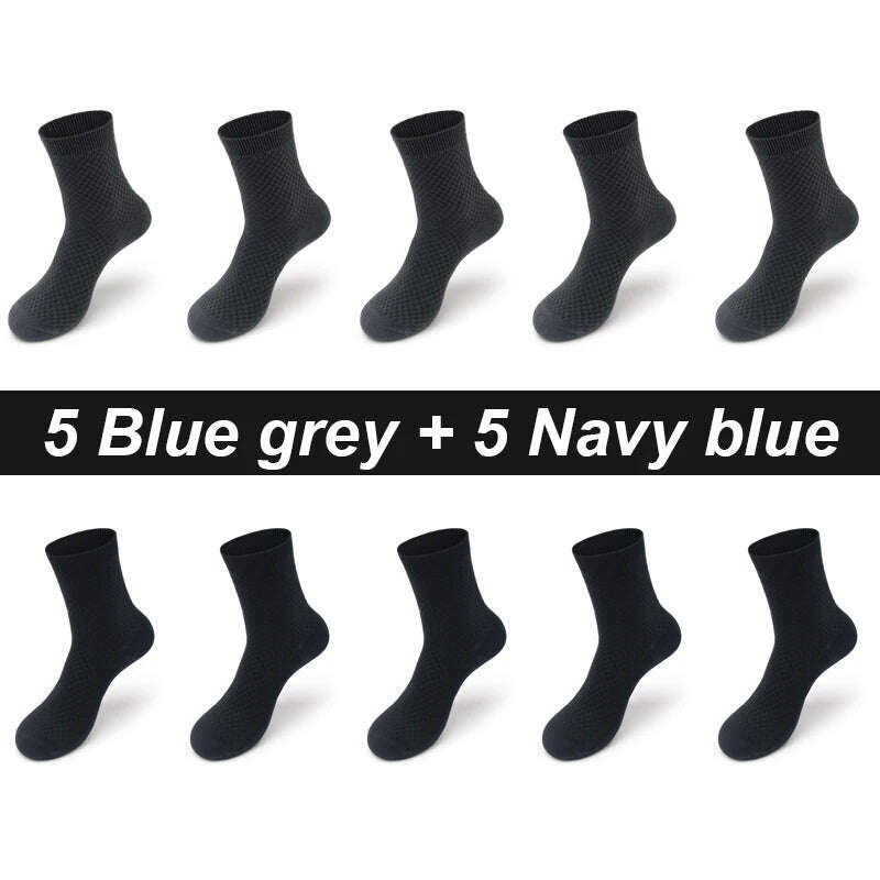 KIMLUD, 10Pairs/Lot Men's Bamboo Fiber Socks Long Black Business Soft Breathable New High Quality  Autumn for Male Socks Plus Size 39-48, 5 bluegrey 5navyblue / EU 43-48(Plus Size) / uzbekistan, KIMLUD APPAREL - Womens Clothes