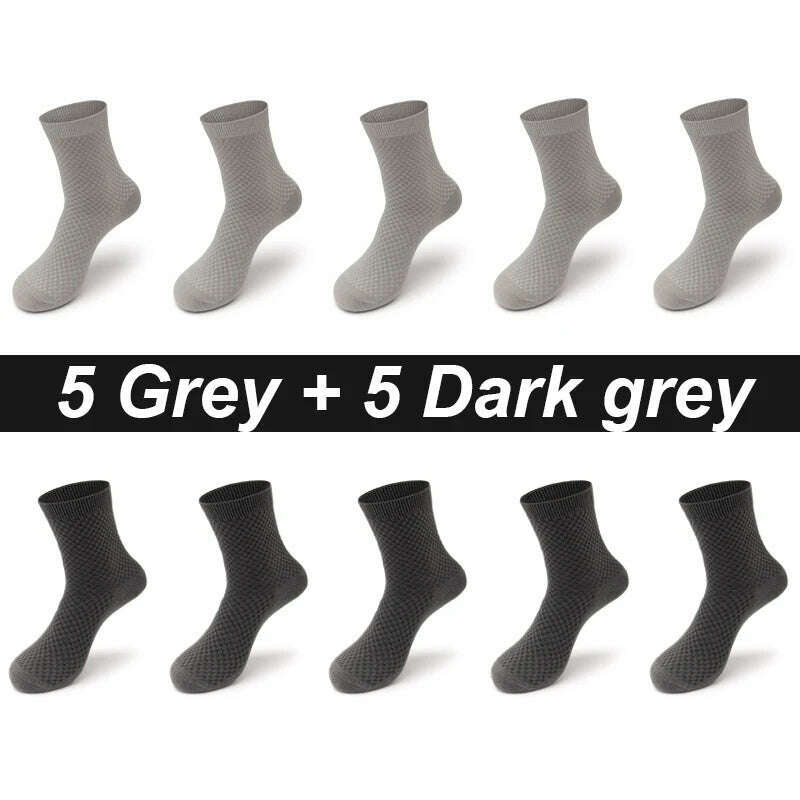 KIMLUD, 10Pairs/Lot Men's Bamboo Fiber Socks Long Black Business Soft Breathable New High Quality  Autumn for Male Socks Plus Size 39-48, 5 grey 5 dark grey / EU 43-48(Plus Size) / CHINA, KIMLUD APPAREL - Womens Clothes