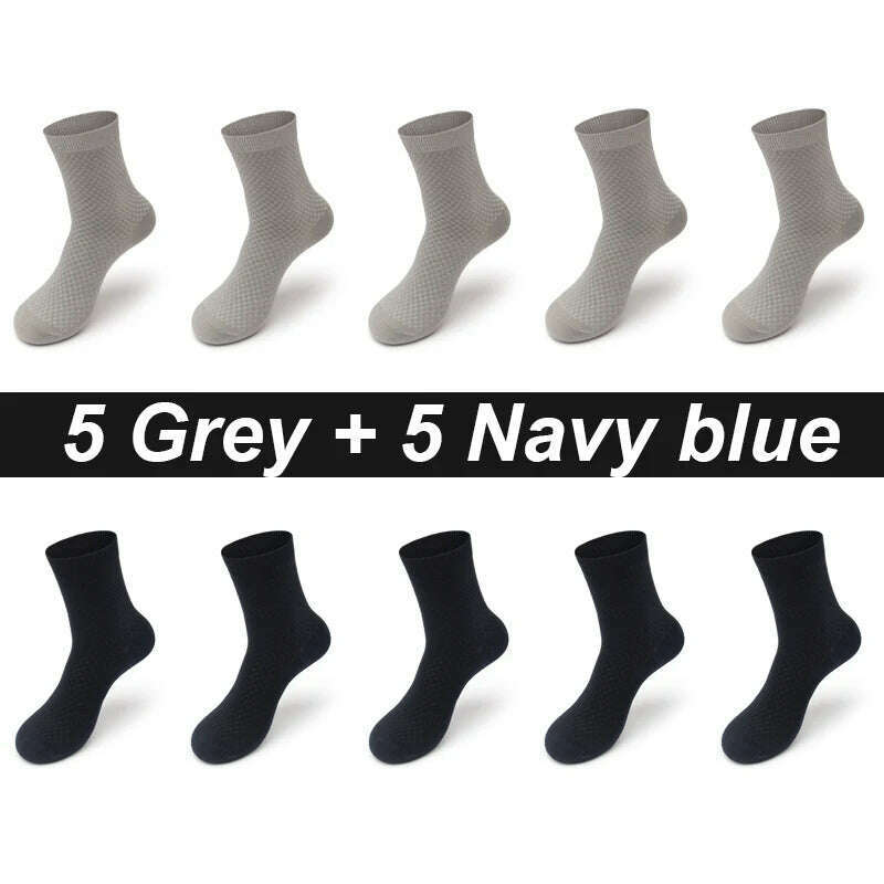 KIMLUD, 10Pairs/Lot Men's Bamboo Fiber Socks Long Black Business Soft Breathable New High Quality  Autumn for Male Socks Plus Size 39-48, 5 grey 5 navy blue / EU 43-48(Plus Size) / CHINA, KIMLUD APPAREL - Womens Clothes