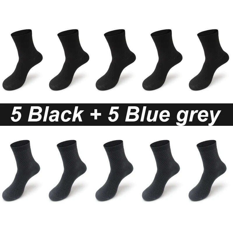 KIMLUD, 10Pairs/Lot Men's Bamboo Fiber Socks Long Black Business Soft Breathable New High Quality  Autumn for Male Socks Plus Size 39-48, 5 black 5 blue grey / EU 43-48(Plus Size) / CHINA, KIMLUD APPAREL - Womens Clothes