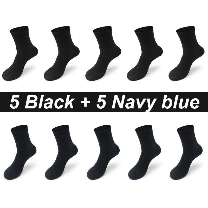 KIMLUD, 10Pairs/Lot Men's Bamboo Fiber Socks Long Black Business Soft Breathable New High Quality  Autumn for Male Socks Plus Size 39-48, 5 black 5 navy blue / EU 43-48(Plus Size) / CHINA, KIMLUD APPAREL - Womens Clothes