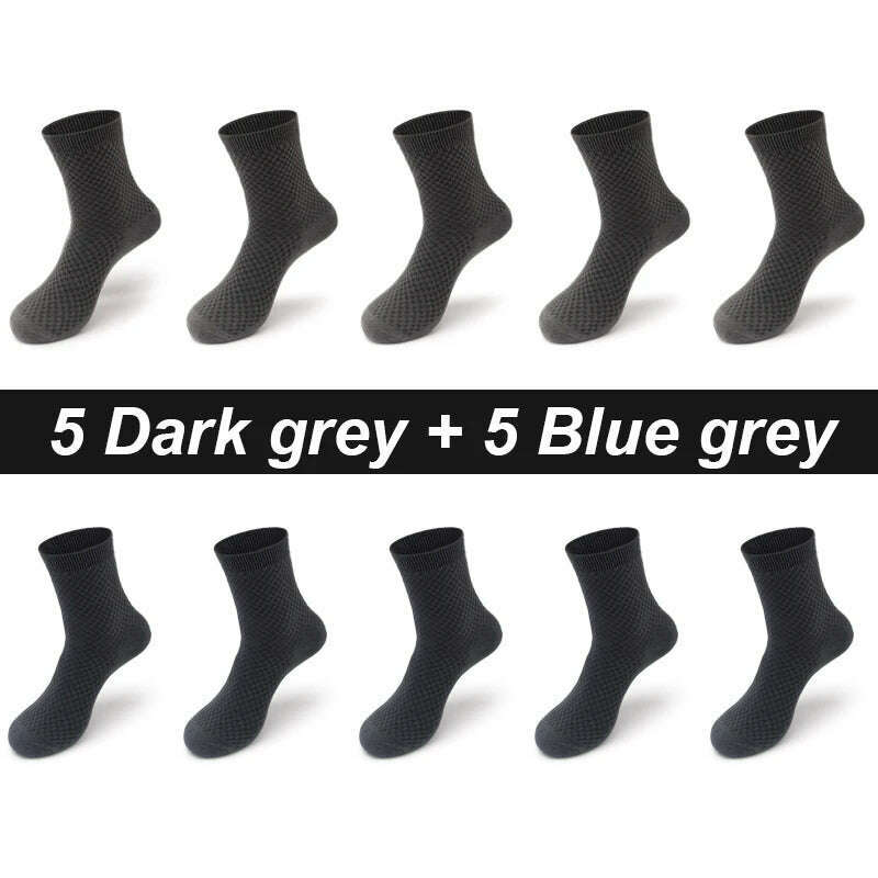 KIMLUD, 10Pairs/Lot Men's Bamboo Fiber Socks Long Black Business Soft Breathable New High Quality  Autumn for Male Socks Plus Size 39-48, 5 darkgrey5bluegrey / EU 43-48(Plus Size) / uzbekistan, KIMLUD APPAREL - Womens Clothes