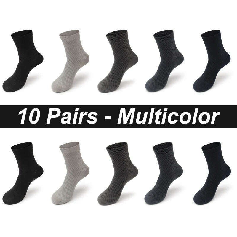 KIMLUD, 10Pairs/Lot Men's Bamboo Fiber Socks Long Black Business Soft Breathable New High Quality  Autumn for Male Socks Plus Size 39-48, 10 Pairs Multicolor / EU 43-48(Plus Size) / CHINA, KIMLUD APPAREL - Womens Clothes