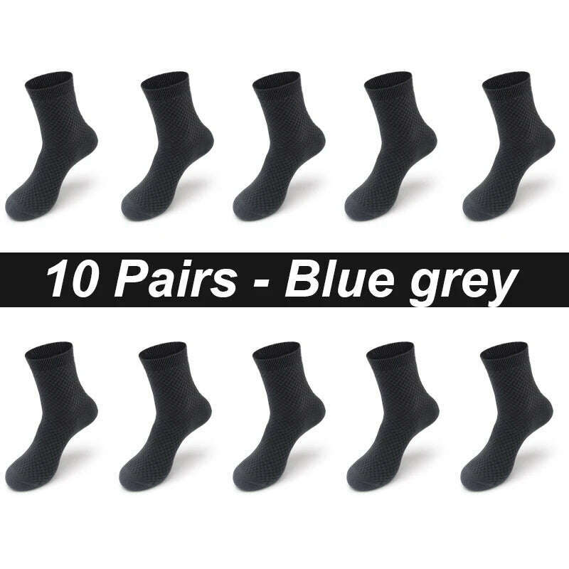 KIMLUD, 10Pairs/Lot Men's Bamboo Fiber Socks Long Black Business Soft Breathable New High Quality  Autumn for Male Socks Plus Size 39-48, 10 Pairs Blue grey / EU 43-48(Plus Size) / uzbekistan, KIMLUD APPAREL - Womens Clothes