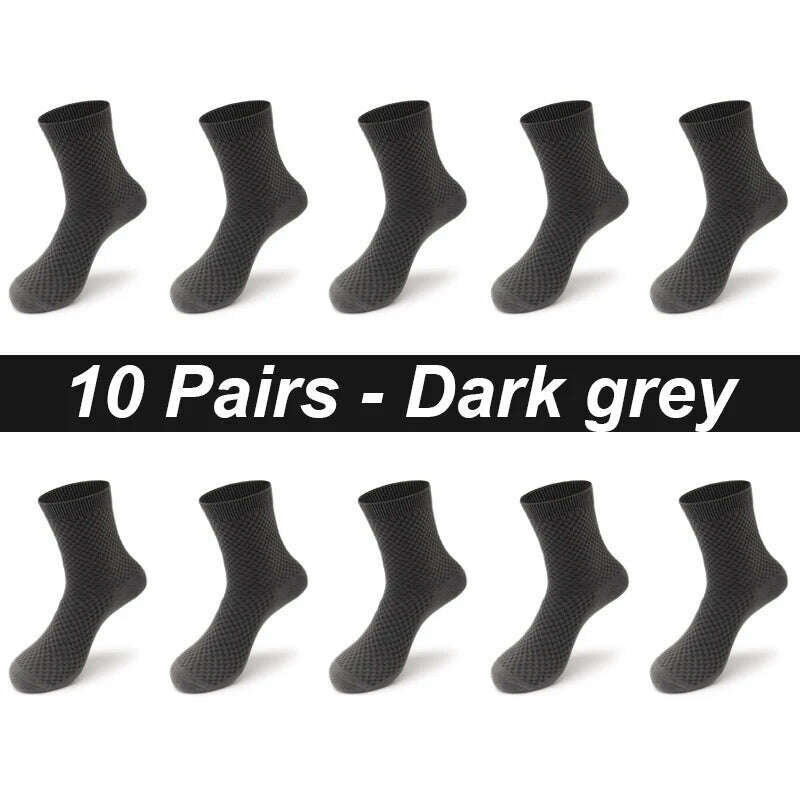 KIMLUD, 10Pairs/Lot Men's Bamboo Fiber Socks Long Black Business Soft Breathable New High Quality  Autumn for Male Socks Plus Size 39-48, 10 Pairs Dark grey / EU 43-48(Plus Size) / CHINA, KIMLUD APPAREL - Womens Clothes