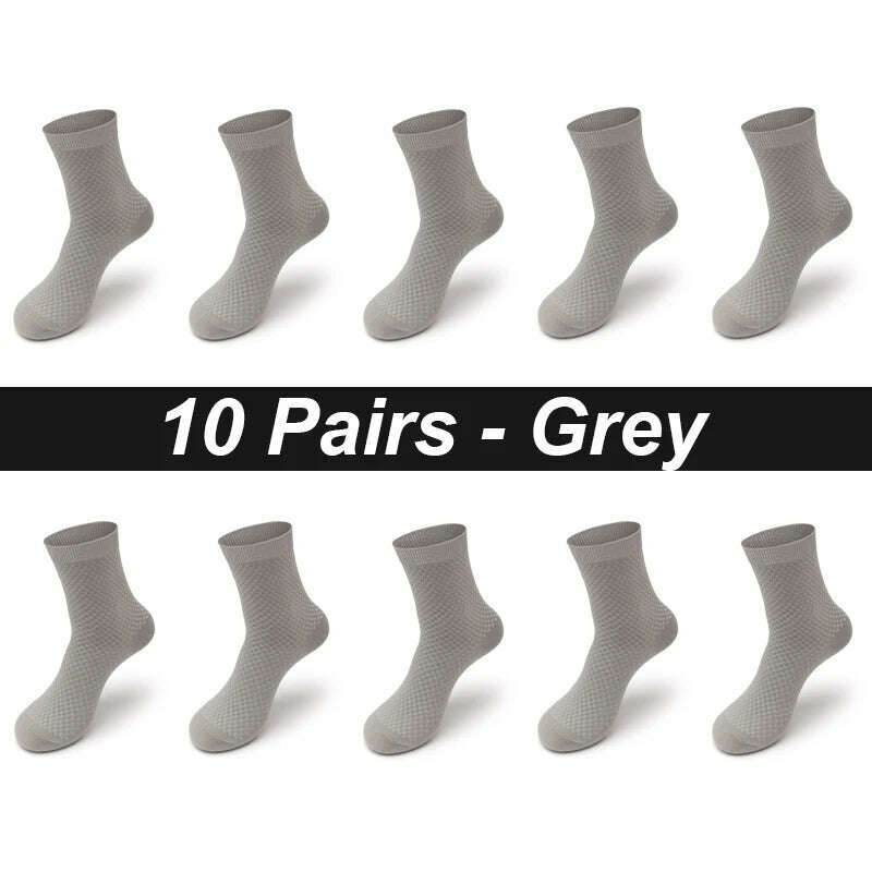 KIMLUD, 10Pairs/Lot Men's Bamboo Fiber Socks Long Black Business Soft Breathable New High Quality  Autumn for Male Socks Plus Size 39-48, 10 Pairs Grey / EU 43-48(Plus Size) / uzbekistan, KIMLUD APPAREL - Womens Clothes