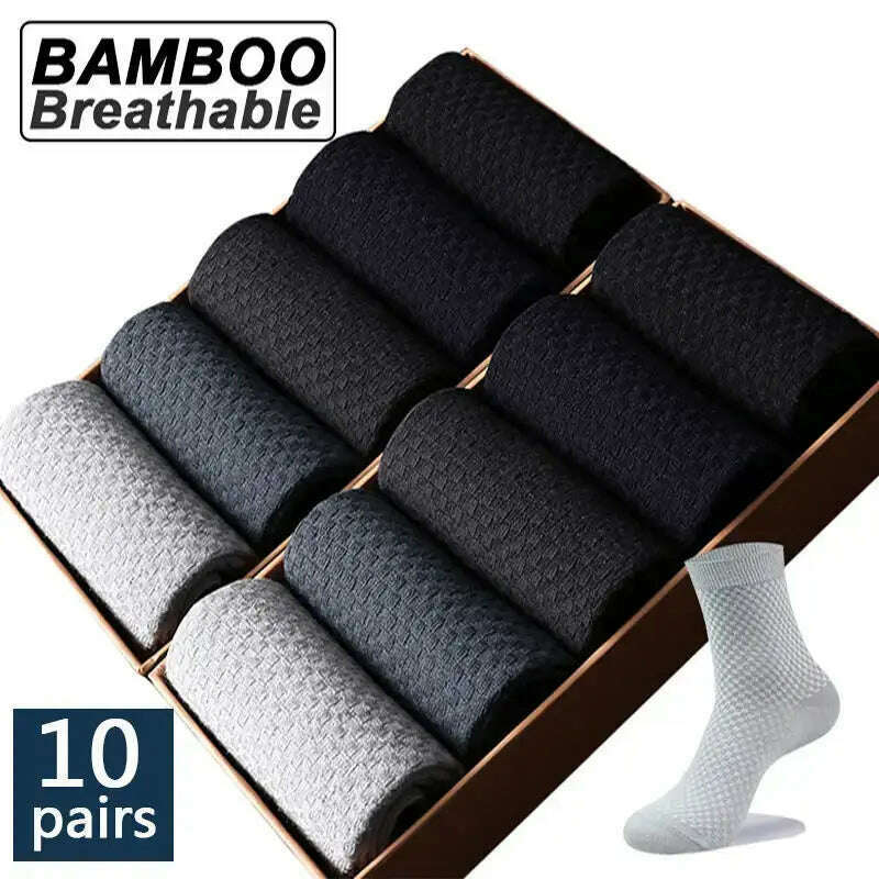 10Pairs/Men's Bamboo Fiber Socks Classic Business Office Stockings Breathable Deodorant Feet Men's Dress Socks Plus-size EU39-45 - KIMLUD