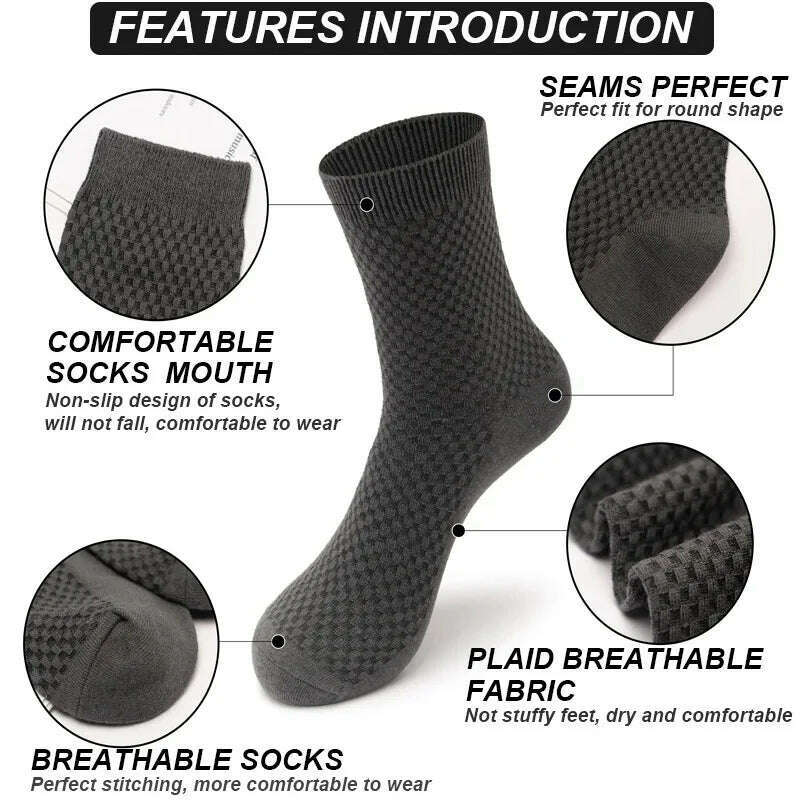 KIMLUD, 10Pairs/Men's Bamboo Fiber Socks Classic Business Office Stockings Breathable Deodorant Feet Men's Dress Socks Plus-size EU39-45, KIMLUD Womens Clothes