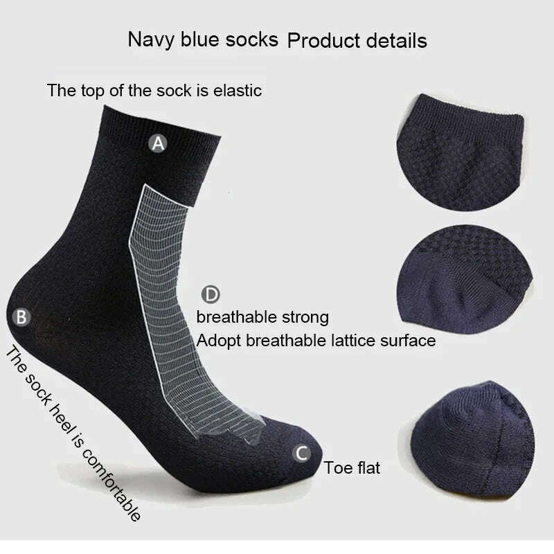 KIMLUD, 10Pairs/Men's Bamboo Fiber Socks Classic Business Office Stockings Breathable Deodorant Feet Men's Dress Socks Plus-size EU39-45, KIMLUD Womens Clothes