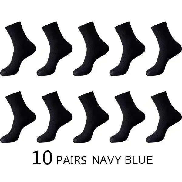 KIMLUD, 10Pairs/Men's Bamboo Fiber Socks Classic Business Office Stockings Breathable Deodorant Feet Men's Dress Socks Plus-size EU39-45, 10pairs Navy Blue / EU39-45, KIMLUD APPAREL - Womens Clothes