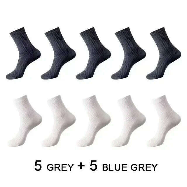 KIMLUD, 10Pairs/Men's Bamboo Fiber Socks Classic Business Office Stockings Breathable Deodorant Feet Men's Dress Socks Plus-size EU39-45, 5Grey 5Blue Grey / EU39-45, KIMLUD APPAREL - Womens Clothes