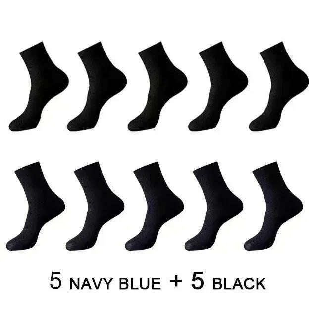 KIMLUD, 10Pairs/Men's Bamboo Fiber Socks Classic Business Office Stockings Breathable Deodorant Feet Men's Dress Socks Plus-size EU39-45, 5Navy Blue 5Black / EU39-45, KIMLUD APPAREL - Womens Clothes