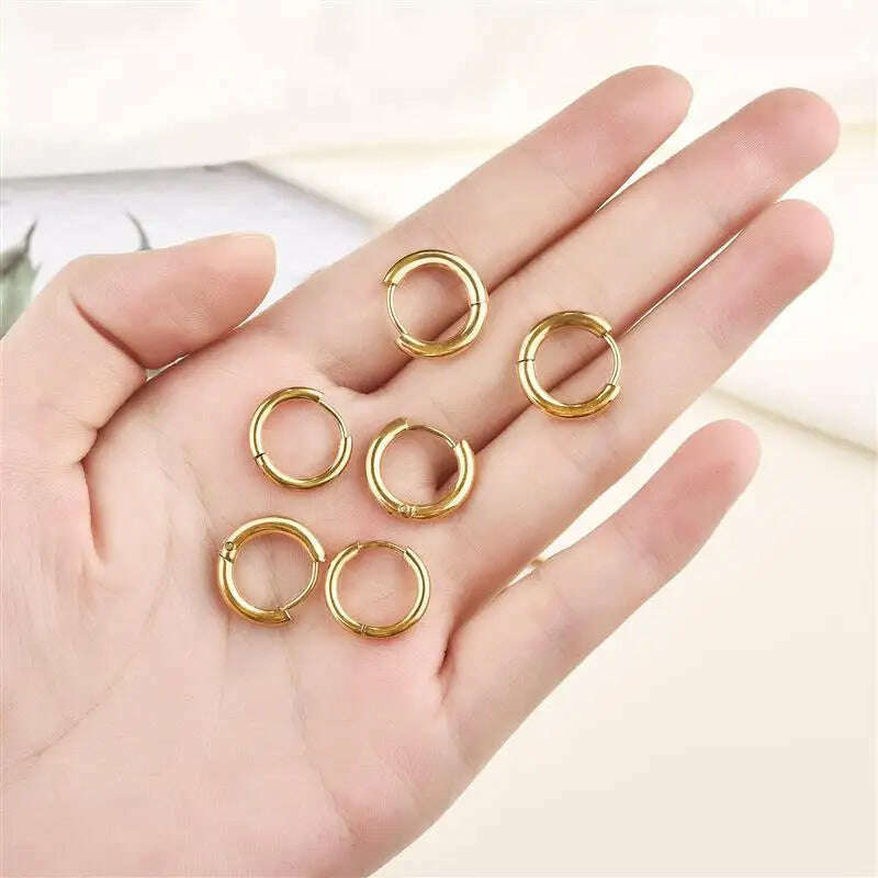 KIMLUD, 10pcs Stainless Steel Small Hoops Earring 8-20mm Women Men Piercing Ear Cartilage Stainles Steel Round Circle Pendientes, KIMLUD Womens Clothes