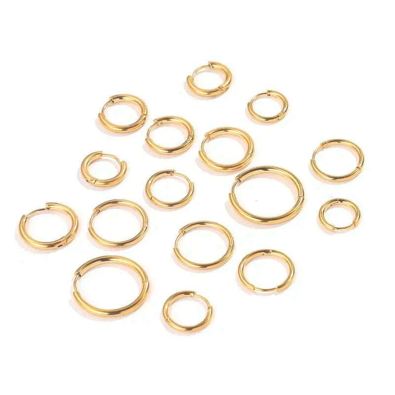 KIMLUD, 10pcs Stainless Steel Small Hoops Earring 8-20mm Women Men Piercing Ear Cartilage Stainles Steel Round Circle Pendientes, KIMLUD Womens Clothes