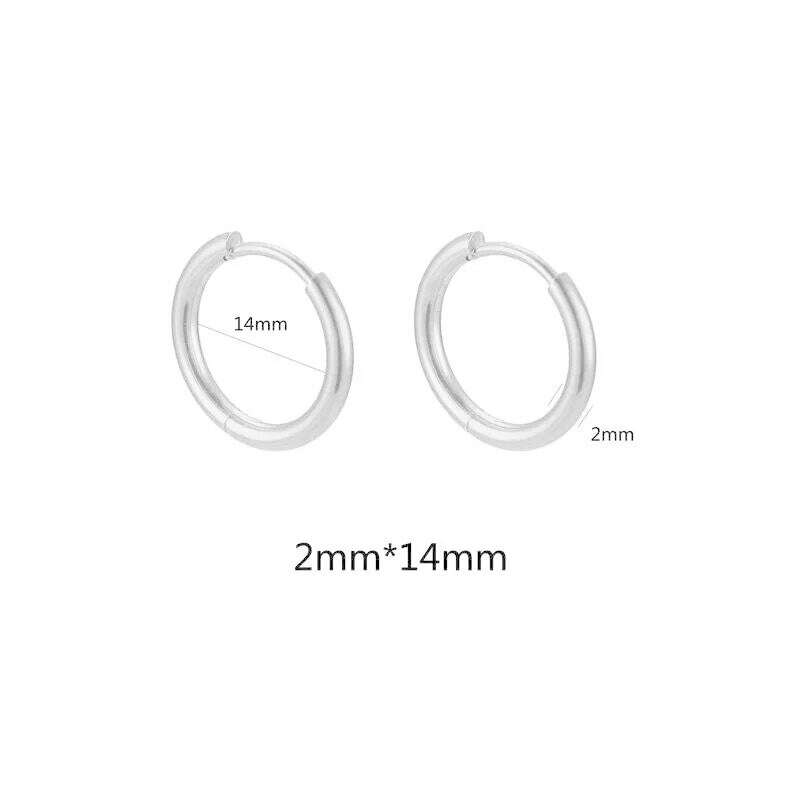 KIMLUD, 10pcs Stainless Steel Small Hoops Earring 8-20mm Women Men Piercing Ear Cartilage Stainles Steel Round Circle Pendientes, 2mmx14mm-steel, KIMLUD APPAREL - Womens Clothes