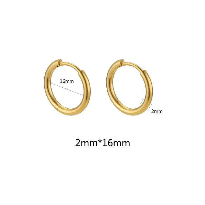 KIMLUD, 10pcs Stainless Steel Small Hoops Earring 8-20mm Women Men Piercing Ear Cartilage Stainles Steel Round Circle Pendientes, 2mmx16mm-gold, KIMLUD APPAREL - Womens Clothes