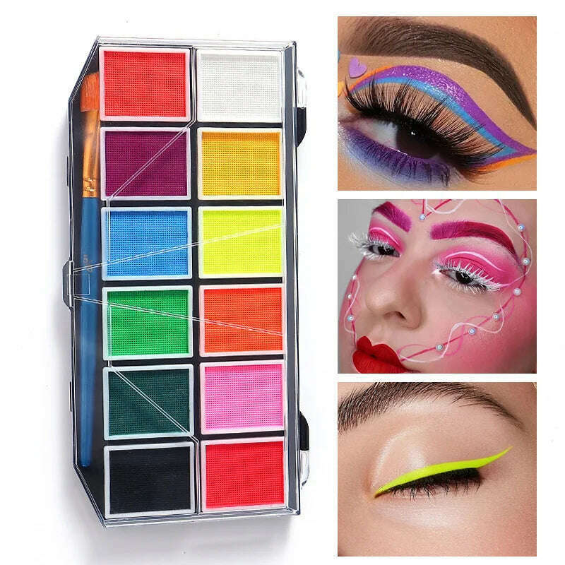 KIMLUD, 12 Colours Water-Soluble Rainbow Palette Children's Face Body Paint, Halloween Stage Makeup Body Paint Pigments Face Makeup, B, KIMLUD APPAREL - Womens Clothes