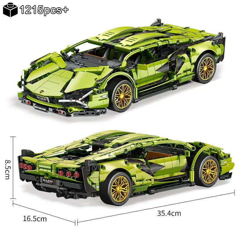 KIMLUD, 1215PCS Technical Green Lamborghinis Super Sports Car Building Block MOC Model Racing Vehicle Assemble Bricks Toy For Kids Gifts, KIMLUD Womens Clothes