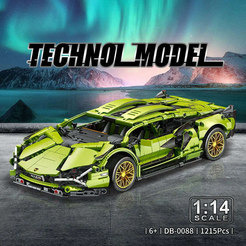 1215PCS Technical Green Lamborghinis Super Sports Car Building Block MOC Model Racing Vehicle Assemble Bricks Toy For Kids Gifts - KIMLUD