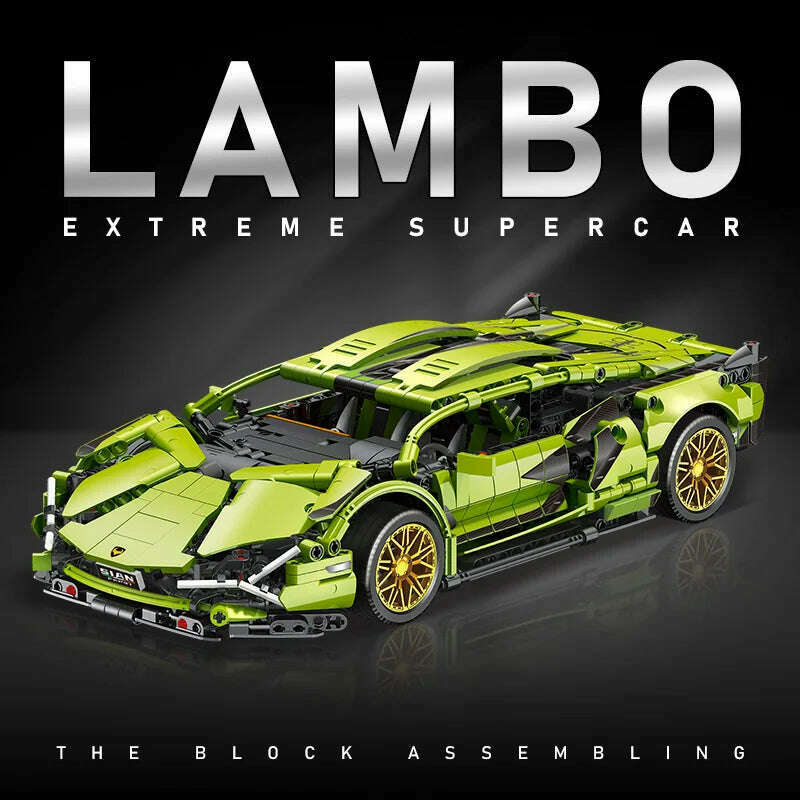 1215PCS Technical Green Lamborghinis Super Sports Car Building Block MOC Model Racing Vehicle Assemble Bricks Toy For Kids Gifts - KIMLUD