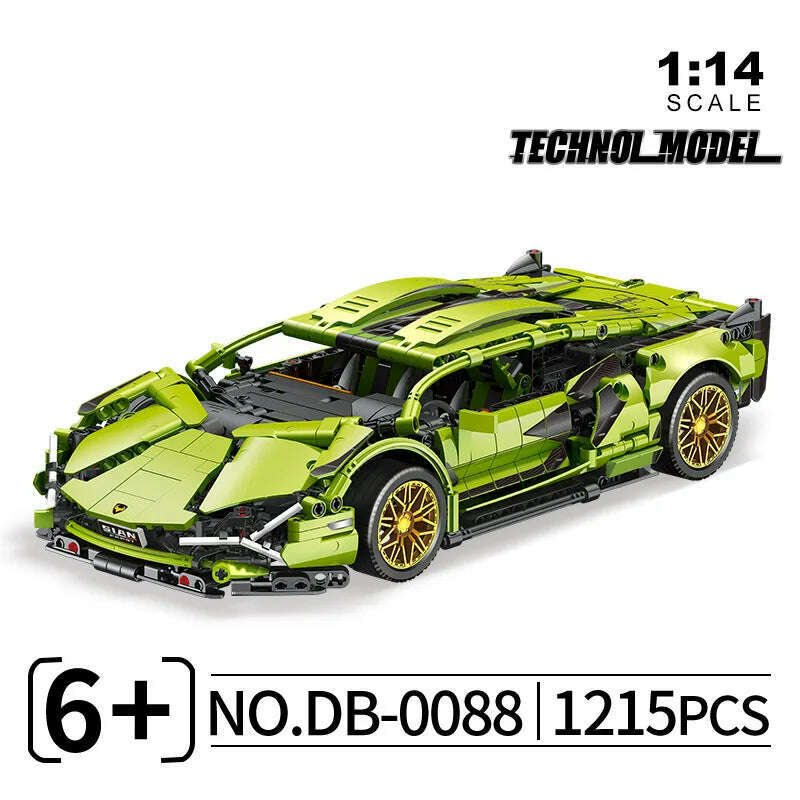 1215PCS Technical Green Lamborghinis Super Sports Car Building Block MOC Model Racing Vehicle Assemble Bricks Toy For Kids Gifts - KIMLUD