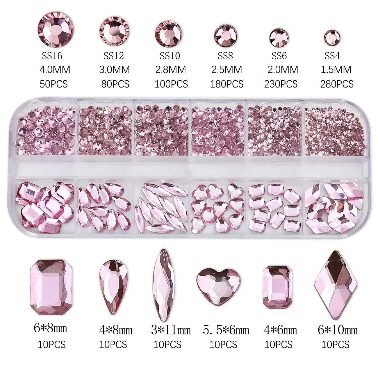 KIMLUD, 12Grids Pink Mixed Nail Rhinestones Luxury Nail Charms Glitter Crystal Jewelry Gems Nail Art Decoration Manicure Rhinestones R#Q, KIMLUD Womens Clothes