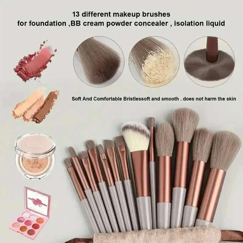 13 PCS Colorful Makeup Brush Set Eyeshadow Foundation Complete Makeup Brushes Eyeshadow Blush Beauty Softening Makeup Tools - KIMLUD