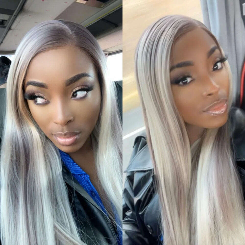 13x4 Lace Front Wig Highlight Brown Synthetic Lace Wigs for Women Pre Plucked 24 Inch Straight Lace Frontal Wigs Blonde Daily - KIMLUD