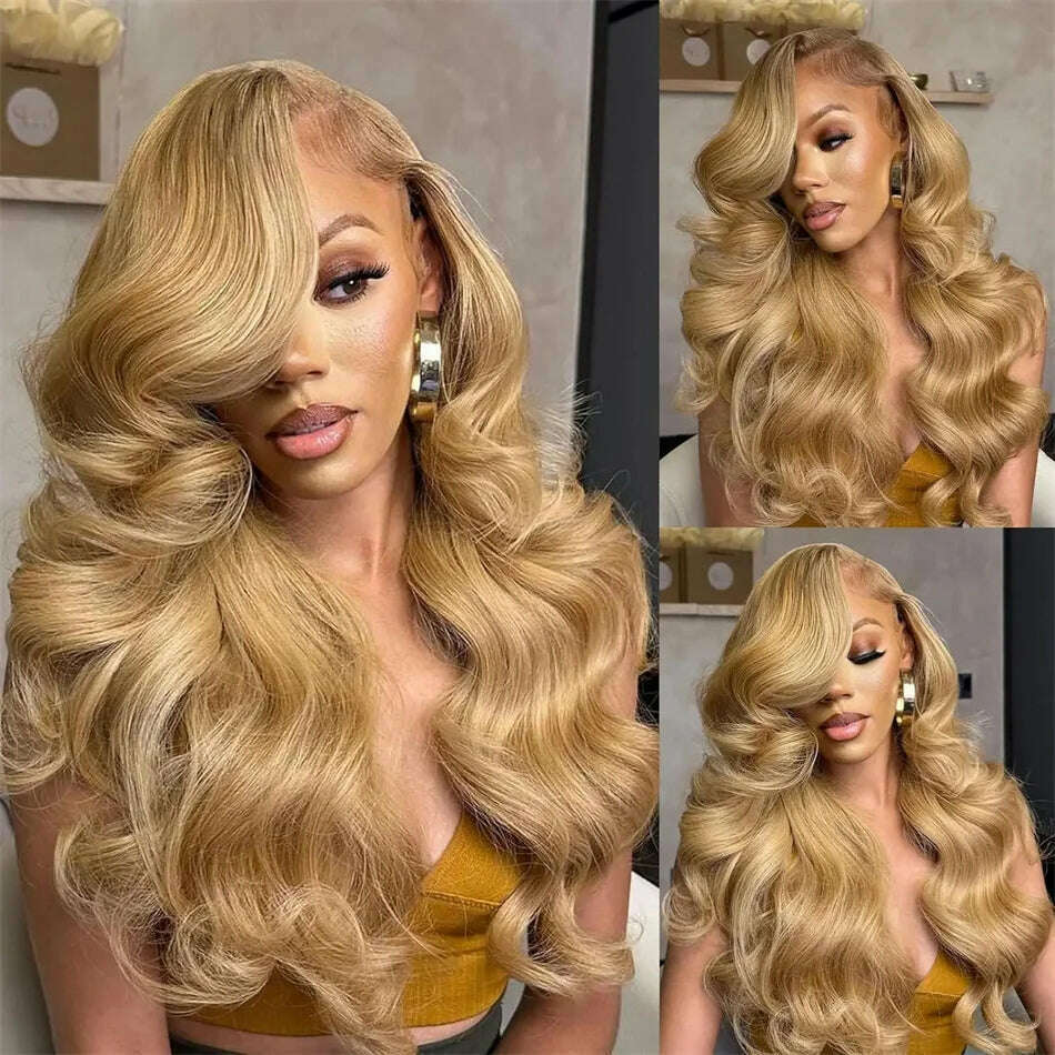 KIMLUD, 13x4 Transparent Honey Blonde Lace Front Wigs 27# Colored Straight Lace Front Human Hair Wigs 32 Inch Body Wave Human Hair Wigs, KIMLUD Womens Clothes