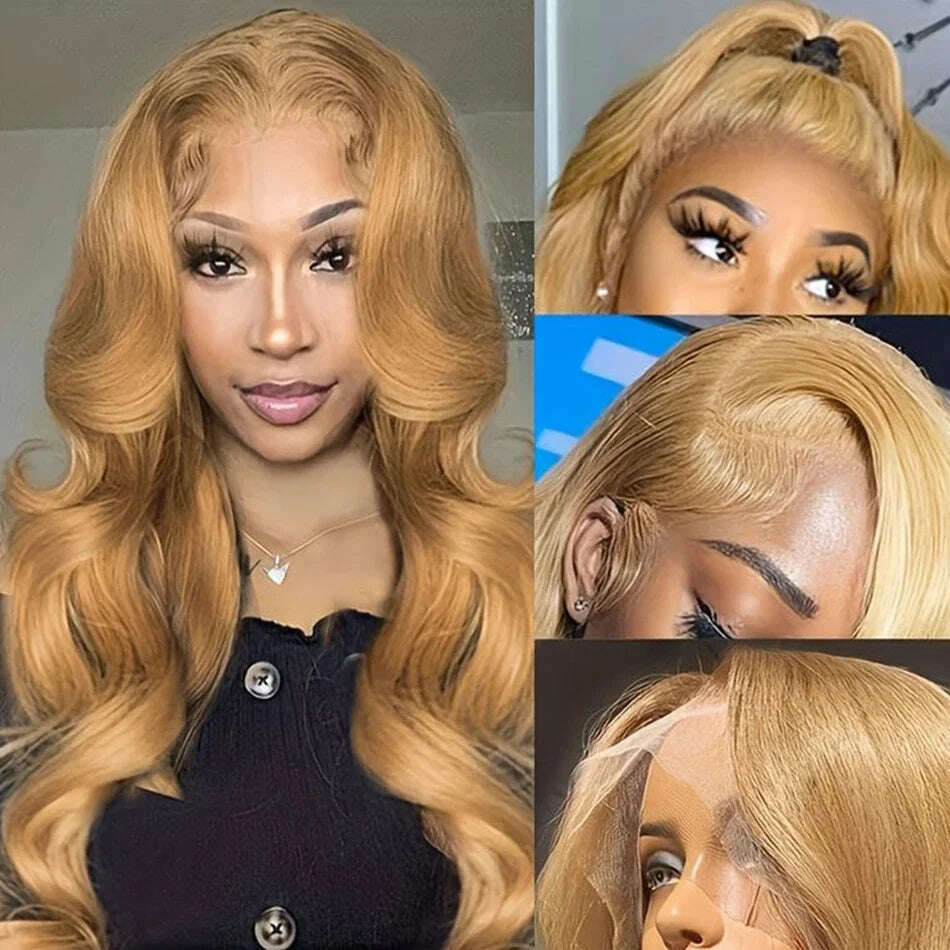 KIMLUD, 13x4 Transparent Honey Blonde Lace Front Wigs 27# Colored Straight Lace Front Human Hair Wigs 32 Inch Body Wave Human Hair Wigs, KIMLUD Womens Clothes