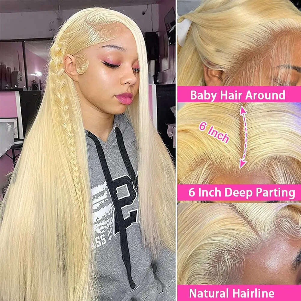 13x6 HD Transparent 613 Blonde Lace Frontal Human Hair Wigs 613 Wig Brazilian Hair Bone Straight 13x4 Lace Front Human Hair Wig - KIMLUD