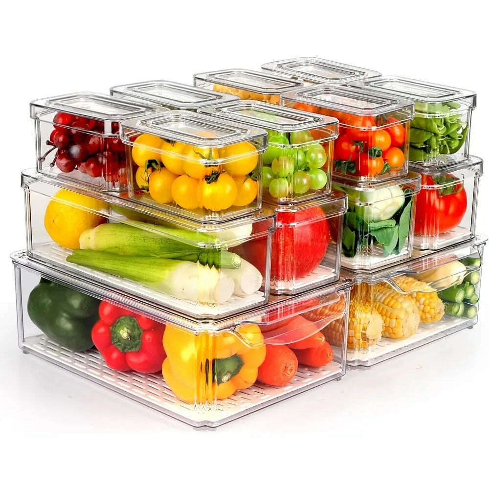 KIMLUD, 14 Pack Fridge Organizer, Stackable Refrigerator Organizer Bins with Lids, BPA-Free Fridge Organizers and Storage Containers, United States, KIMLUD APPAREL - Womens Clothes